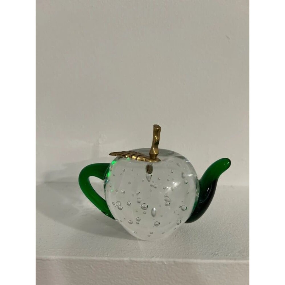 Apple Tea Pot Brass Glass Paperweight